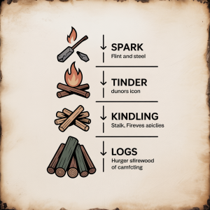 diagram of stages of building a fire